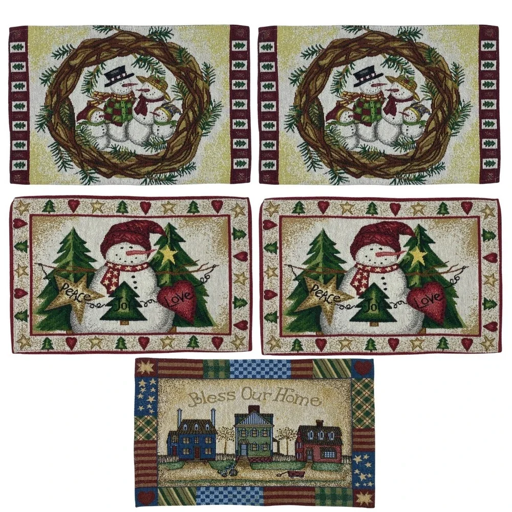 Vintage Christmas Snowman Tapestry Placemats 18x11.5